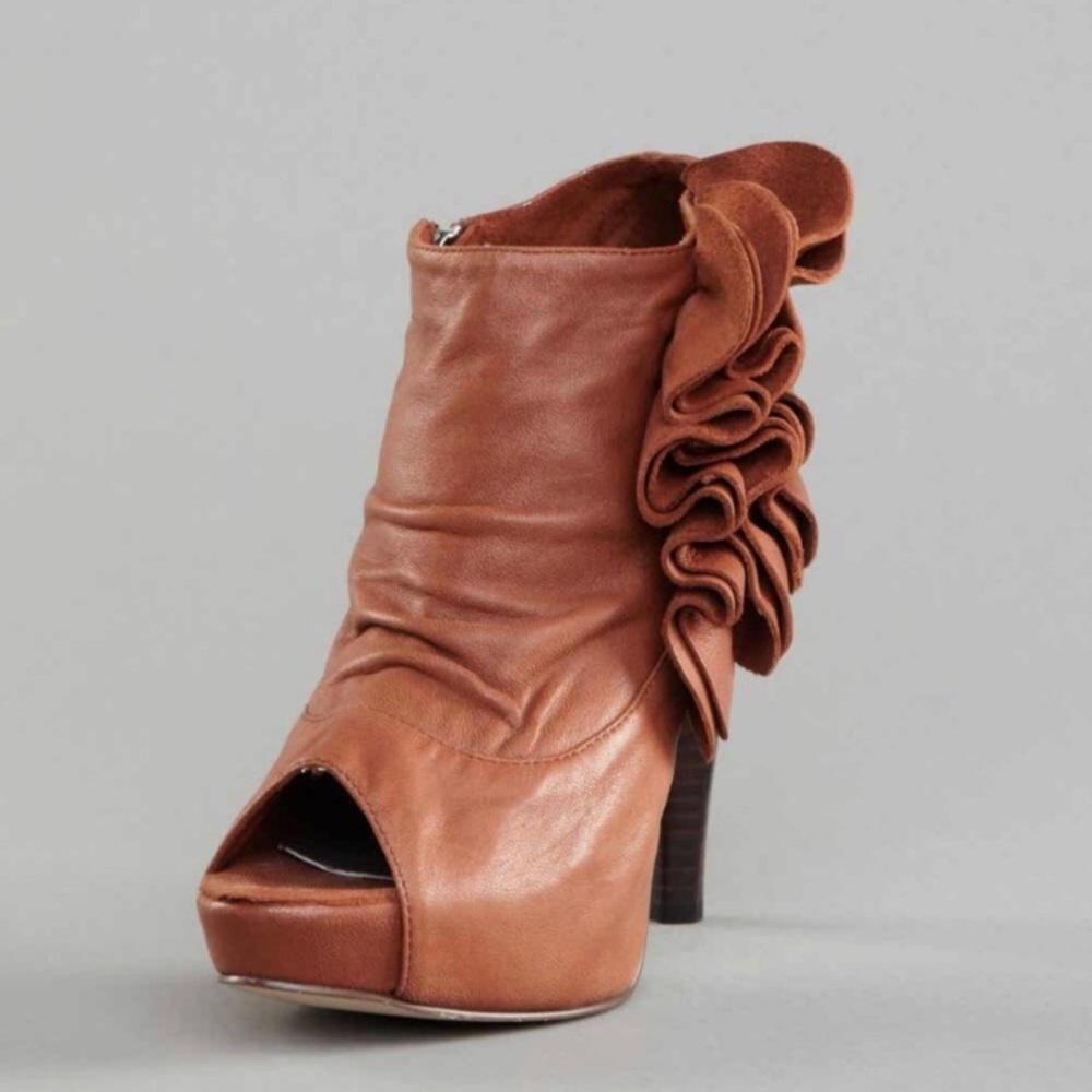 Industry Leather Ruffle Ankle Boots - Size 7